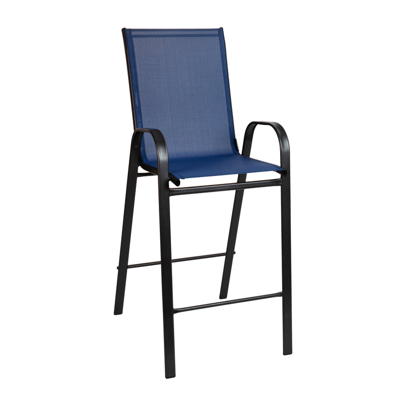 2 Pack Brazos Series Navy Stackable Outdoor Barstools with Flex Comfort Material and Metal Frame