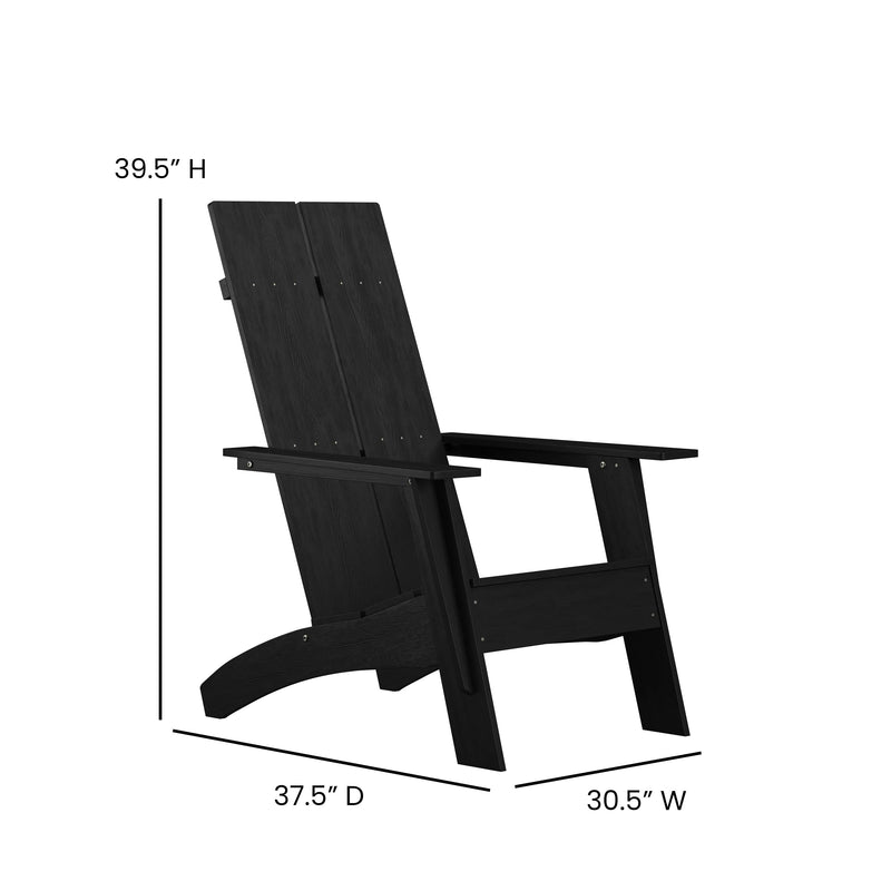 Set of 2 Sawyer Modern All-Weather Poly Resin Wood Adirondack Chairs with Foot Rests in Black