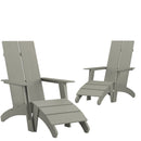 Set of 2 Sawyer Modern All-Weather Poly Resin Wood Adirondack Chairs with Foot Rests in Gray