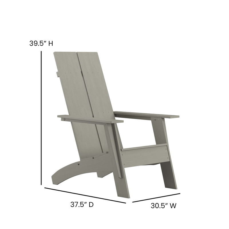 Set of 2 Sawyer Modern All-Weather Poly Resin Wood Adirondack Chairs with Foot Rests in Gray