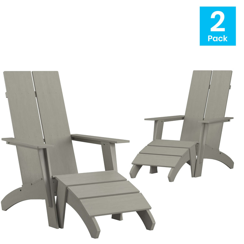 Set of 2 Sawyer Modern All-Weather Poly Resin Wood Adirondack Chairs with Foot Rests in Gray