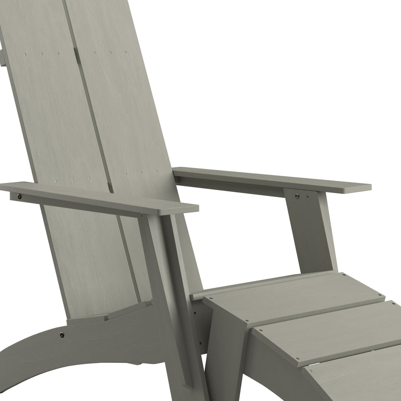 Set of 2 Sawyer Modern All-Weather Poly Resin Wood Adirondack Chairs with Foot Rests in Gray