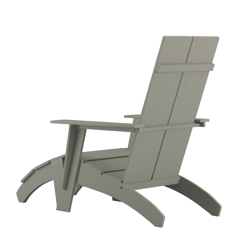 Set of 2 Sawyer Modern All-Weather Poly Resin Wood Adirondack Chairs with Foot Rests in Gray