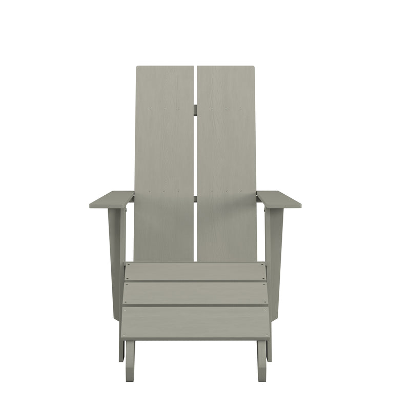 Set of 2 Sawyer Modern All-Weather Poly Resin Wood Adirondack Chairs with Foot Rests in Gray