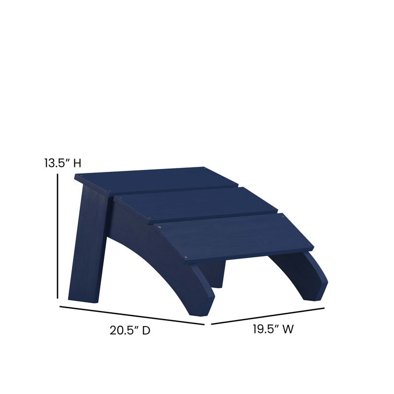 Set of 2 Sawyer Modern All-Weather Poly Resin Wood Adirondack Chairs with Foot Rests in Navy