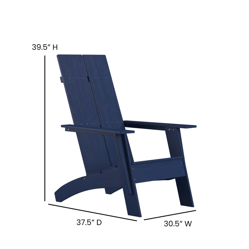 Set of 2 Sawyer Modern All-Weather Poly Resin Wood Adirondack Chairs with Foot Rests in Navy