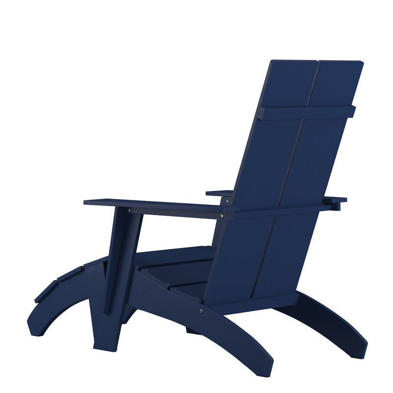 Set of 2 Sawyer Modern All-Weather Poly Resin Wood Adirondack Chairs with Foot Rests in Navy