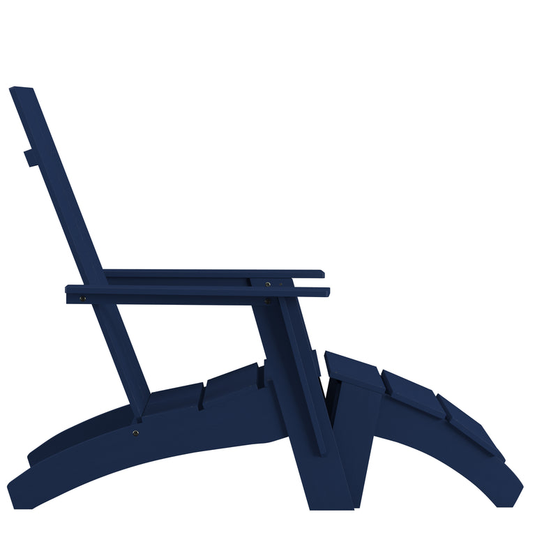 Set of 2 Sawyer Modern All-Weather Poly Resin Wood Adirondack Chairs with Foot Rests in Navy