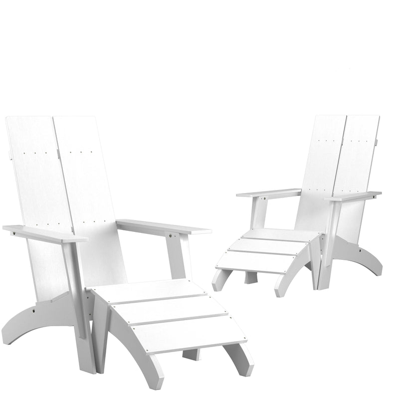 Set of 2 Sawyer Modern All-Weather Poly Resin Wood Adirondack Chairs with Foot Rests in White