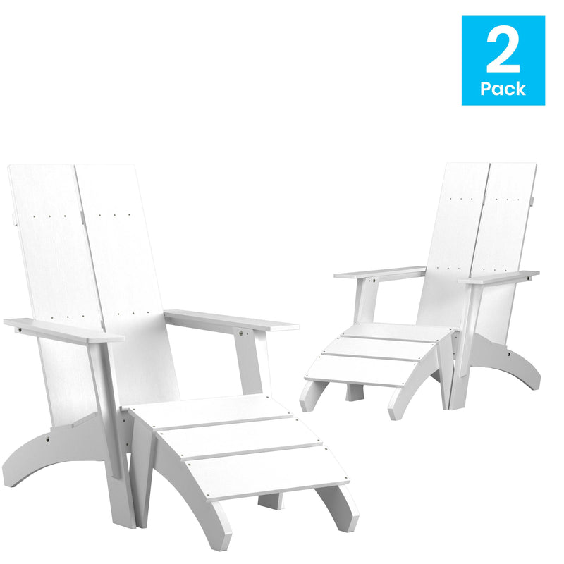 Set of 2 Sawyer Modern All-Weather Poly Resin Wood Adirondack Chairs with Foot Rests in White