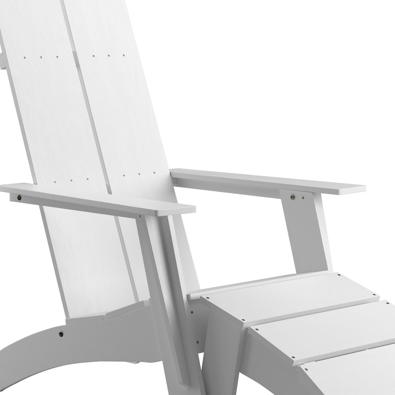 Set of 2 Sawyer Modern All-Weather Poly Resin Wood Adirondack Chairs with Foot Rests in White