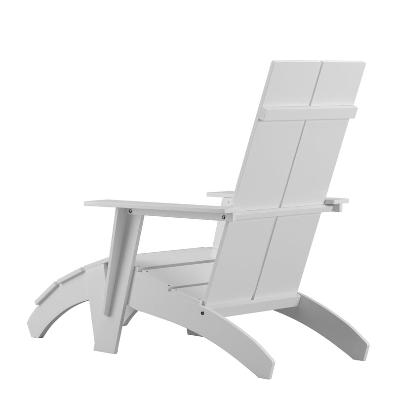 Set of 2 Sawyer Modern All-Weather Poly Resin Wood Adirondack Chairs with Foot Rests in White