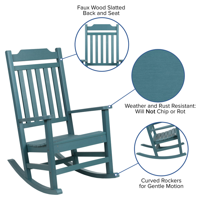 Set of 2 Winston All-Weather Rocking Chair in Teal Faux Wood