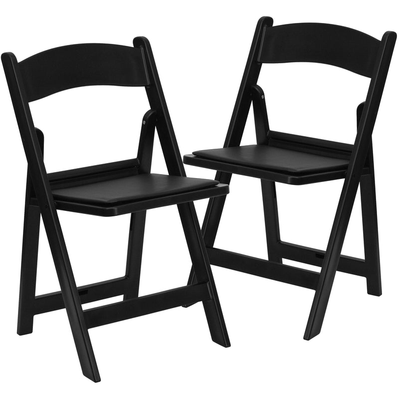 SINGLEWAVE™ Folding Chair - Black Resin - 2 Pack 1000LB Weight Capacity Comfortable Event Chair - Light Weight Folding Chair