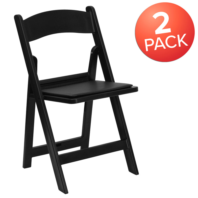 SINGLEWAVE™ Folding Chair - Black Resin - 2 Pack 1000LB Weight Capacity Comfortable Event Chair - Light Weight Folding Chair