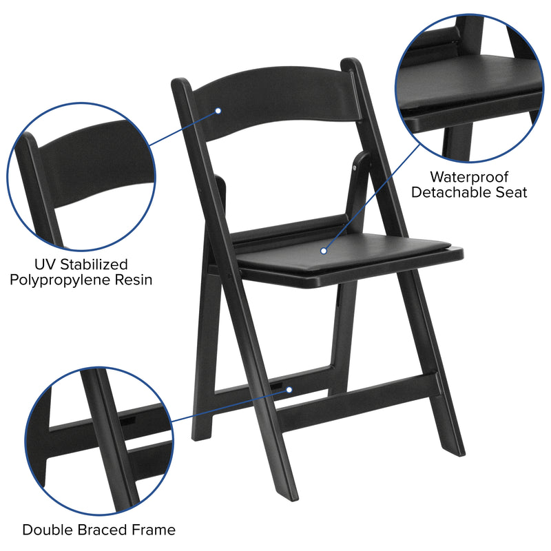 SINGLEWAVE™ Folding Chair - Black Resin - 2 Pack 1000LB Weight Capacity Comfortable Event Chair - Light Weight Folding Chair