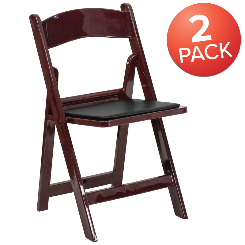 SINGLEWAVE™ Folding Chair - Red Mahogany Resin - 2 Pack 1000LB Weight Capacity Comfortable Event Chair - Light Weight Folding Chair