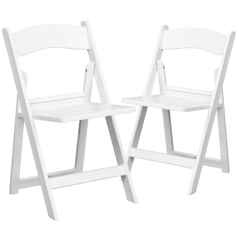 2 Pack SINGLEWAVE Series 1000 lb. Capacity White Resin Folding Chair with Slatted Seat