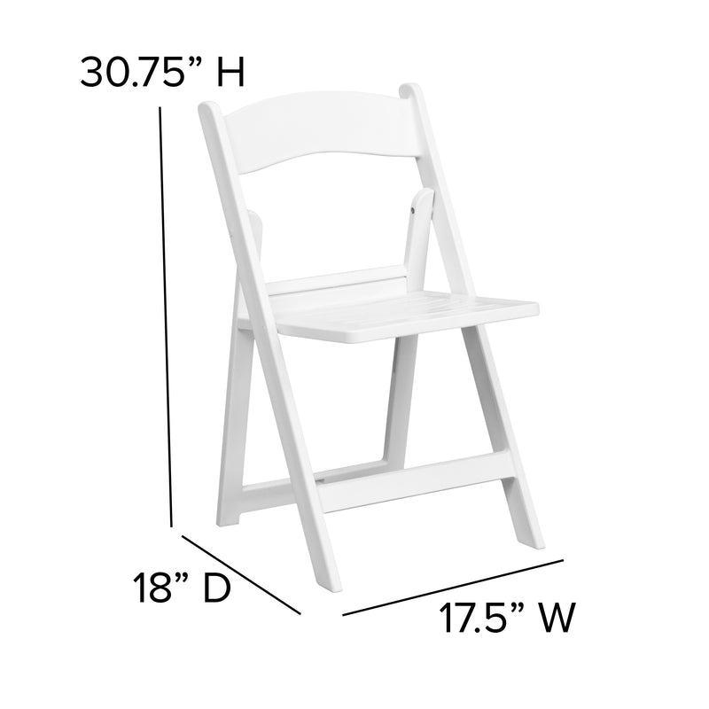 2 Pack SINGLEWAVE Series 1000 lb. Capacity White Resin Folding Chair with Slatted Seat