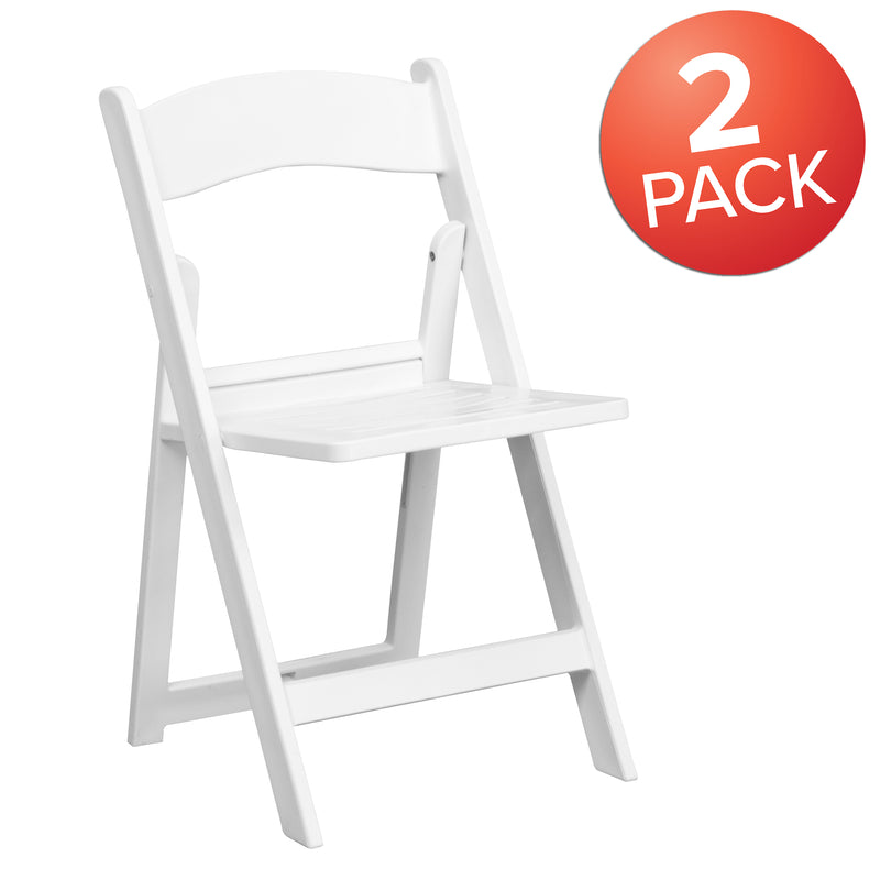 2 Pack SINGLEWAVE Series 1000 lb. Capacity White Resin Folding Chair with Slatted Seat