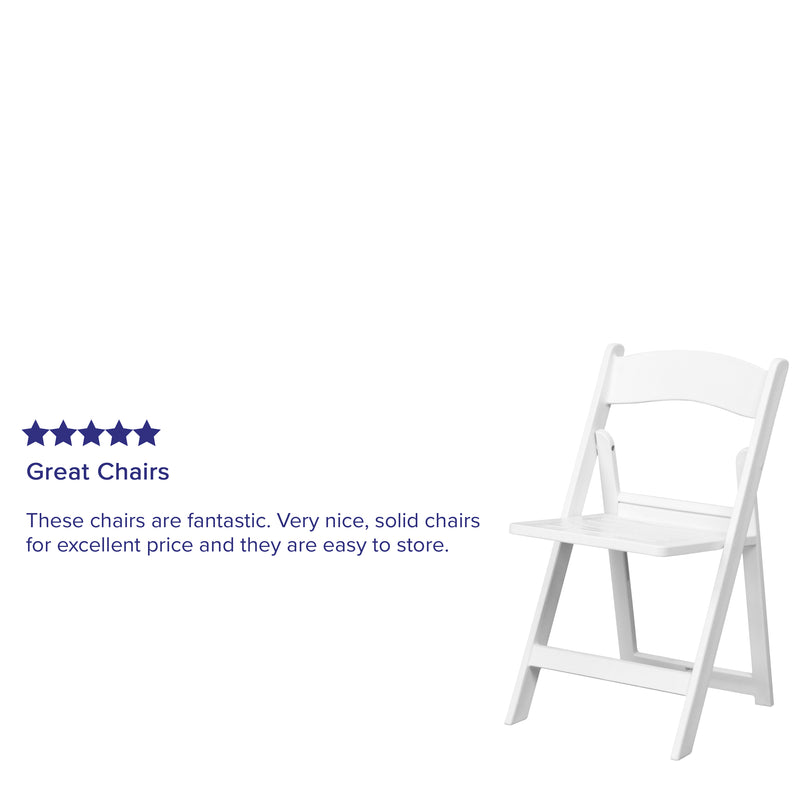 2 Pack SINGLEWAVE Series 1000 lb. Capacity White Resin Folding Chair with Slatted Seat