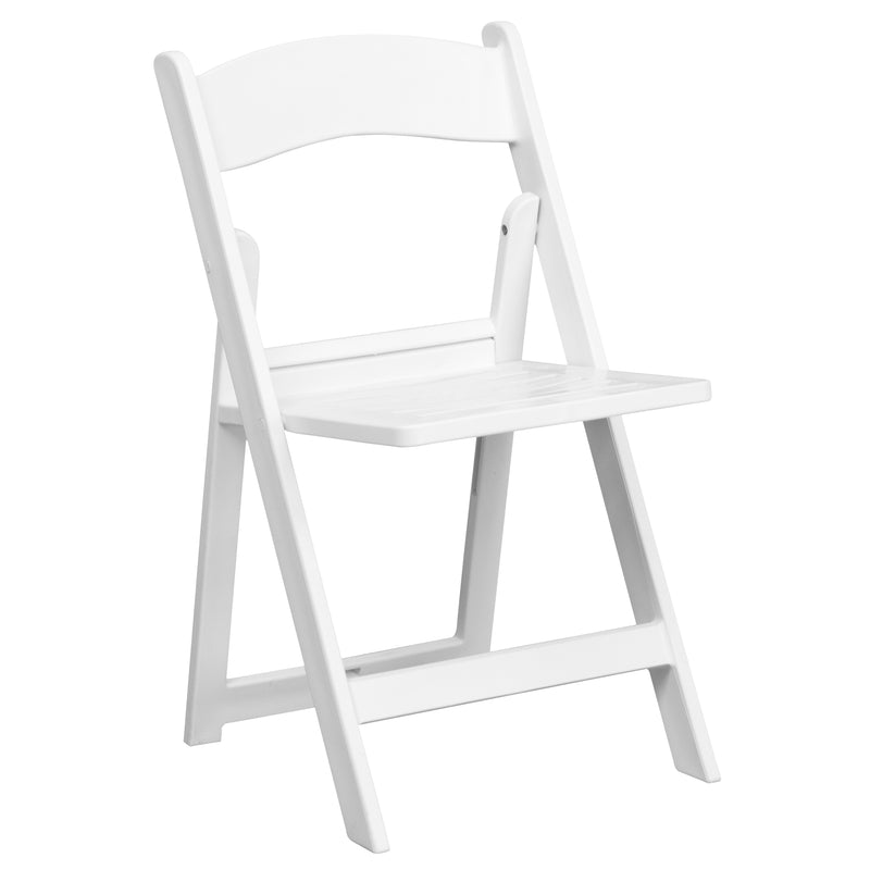 2 Pack SINGLEWAVE Series 1000 lb. Capacity White Resin Folding Chair with Slatted Seat