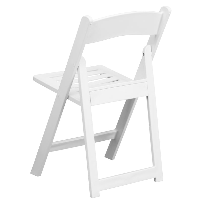 2 Pack SINGLEWAVE Series 1000 lb. Capacity White Resin Folding Chair with Slatted Seat