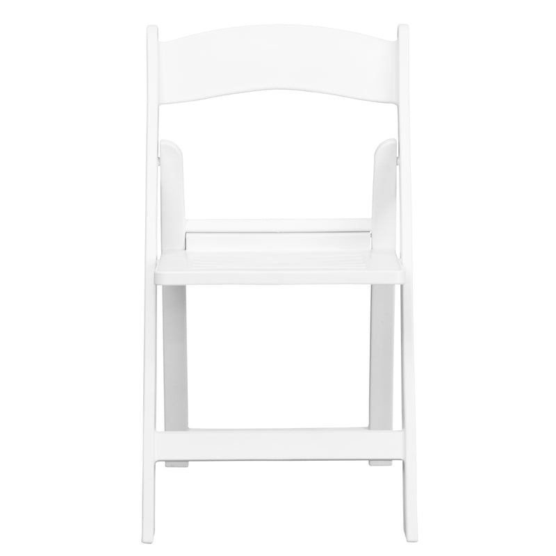 2 Pack SINGLEWAVE Series 1000 lb. Capacity White Resin Folding Chair with Slatted Seat