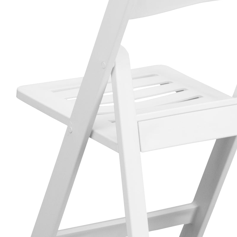 2 Pack SINGLEWAVE Series 1000 lb. Capacity White Resin Folding Chair with Slatted Seat