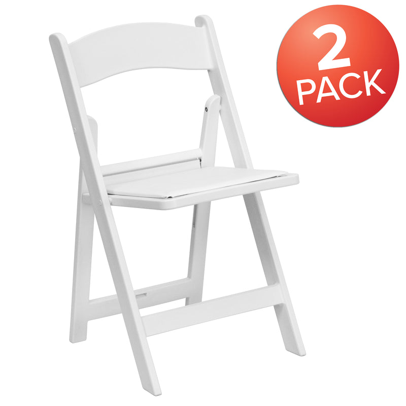 SINGLEWAVE™ Folding Chair - White Resin - 2 Pack 1000LB Weight Capacity Comfortable Event Chair - Light Weight Folding Chair