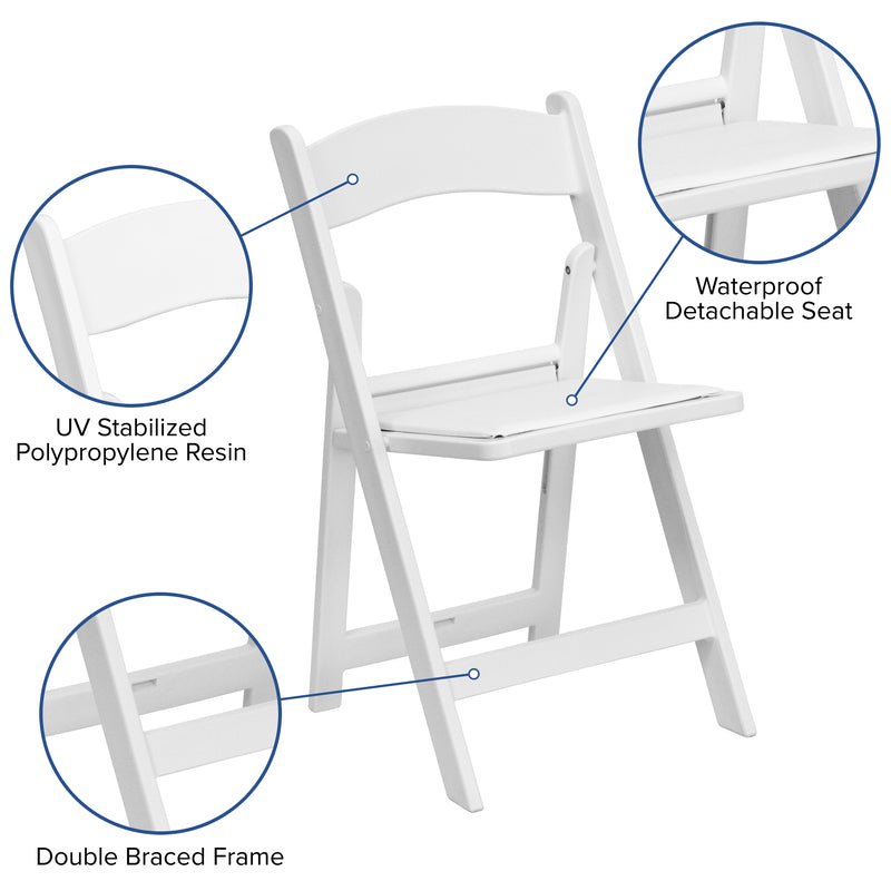 SINGLEWAVE™ Folding Chair - White Resin - 2 Pack 1000LB Weight Capacity Comfortable Event Chair - Light Weight Folding Chair