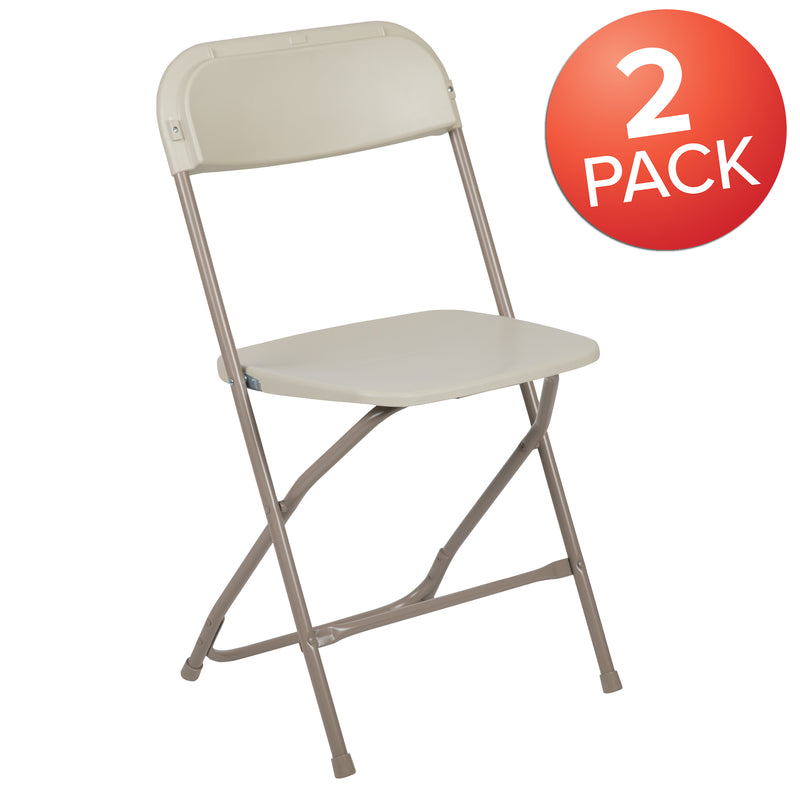 SINGLEWAVE™ Series Plastic Folding Chair - Beige - 2 Pack 650LB Weight Capacity Comfortable Event Chair-Lightweight Folding Chair