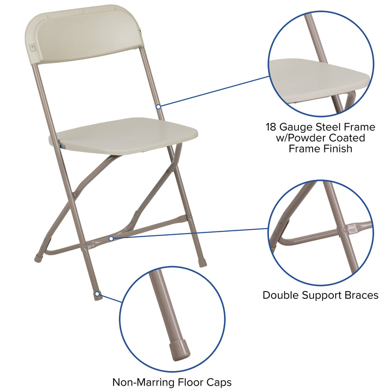 SINGLEWAVE™ Series Plastic Folding Chair - Beige - 2 Pack 650LB Weight Capacity Comfortable Event Chair-Lightweight Folding Chair