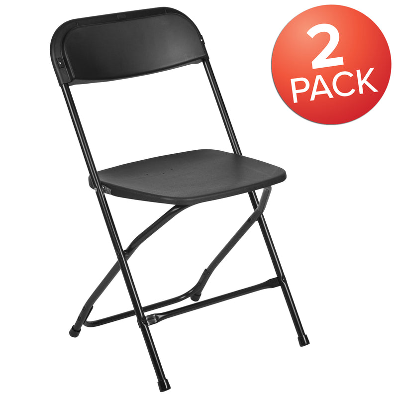 SINGLEWAVE™ Series Plastic Folding Chair - Black - 2 Pack 650LB Weight Capacity Comfortable Event Chair-Lightweight Folding Chair