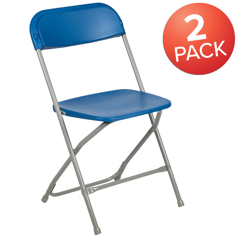 SINGLEWAVE™ Series Plastic Folding Chair - Blue - 2 Pack 650LB Weight Capacity Comfortable Event Chair-Lightweight Folding Chair