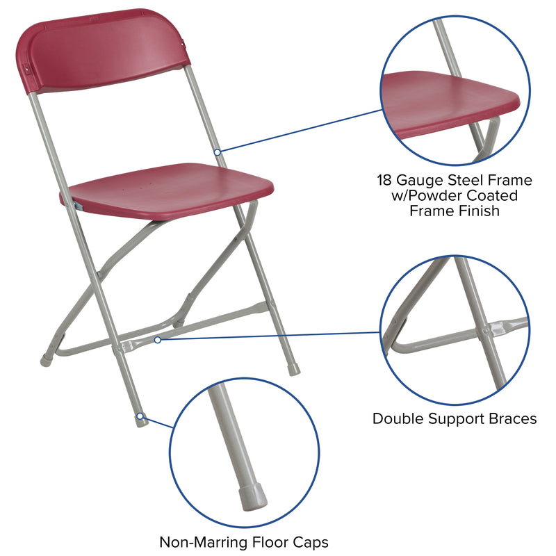 SINGLEWAVE™ Series Plastic Folding Chair - Red - 2 Pack 650LB Weight Capacity Comfortable Event Chair - Lightweight Folding Chair