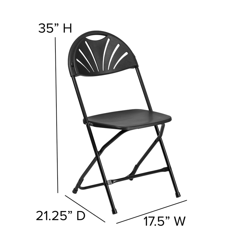 2 Pack SINGLEWAVE Series 650 lb. Capacity Black Plastic Fan Back Folding Chair