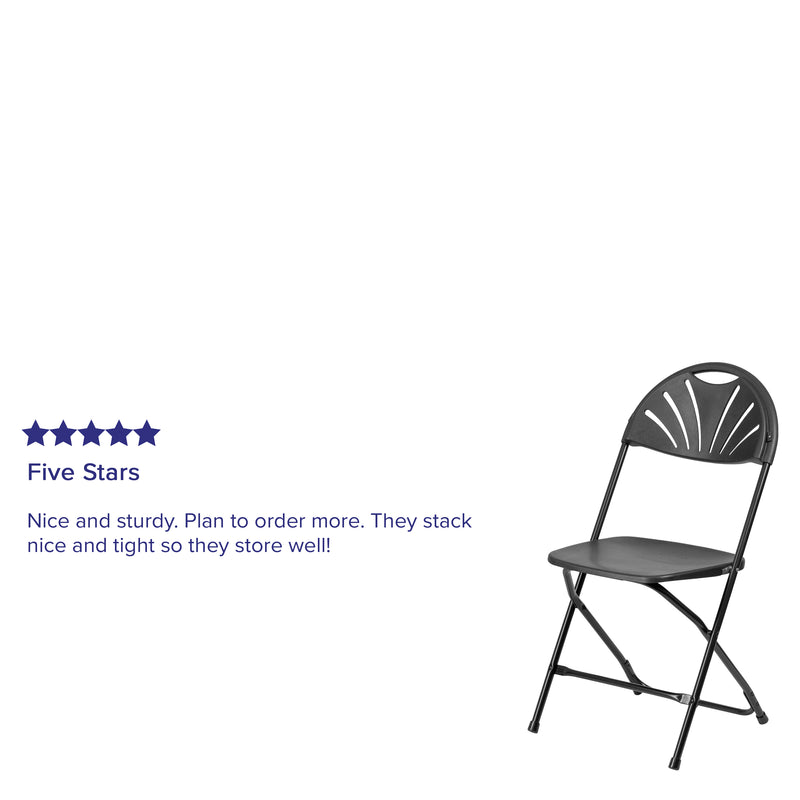 2 Pack SINGLEWAVE Series 650 lb. Capacity Black Plastic Fan Back Folding Chair