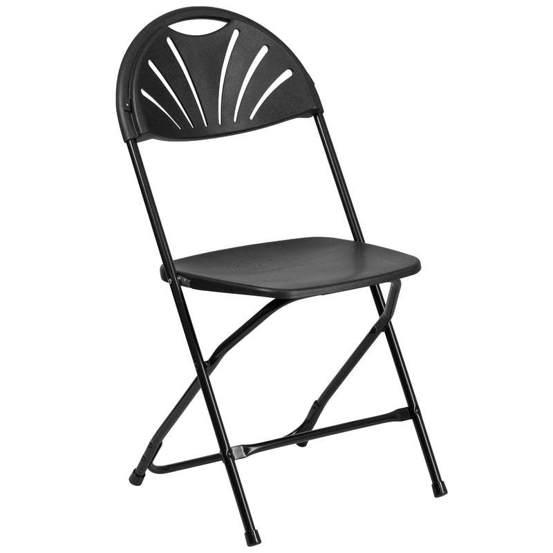 2 Pack SINGLEWAVE Series 650 lb. Capacity Black Plastic Fan Back Folding Chair