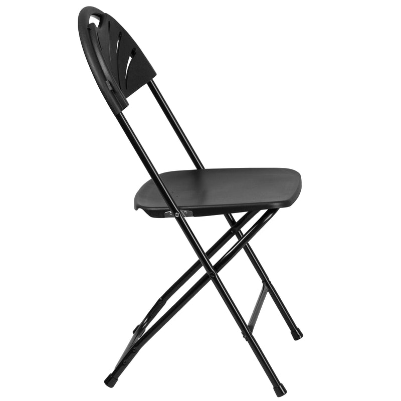 2 Pack SINGLEWAVE Series 650 lb. Capacity Black Plastic Fan Back Folding Chair