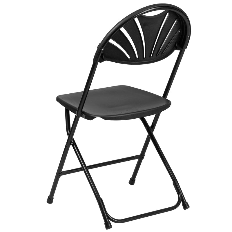 2 Pack SINGLEWAVE Series 650 lb. Capacity Black Plastic Fan Back Folding Chair