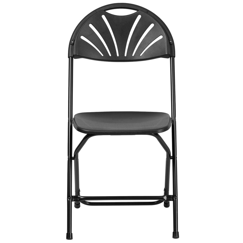 2 Pack SINGLEWAVE Series 650 lb. Capacity Black Plastic Fan Back Folding Chair