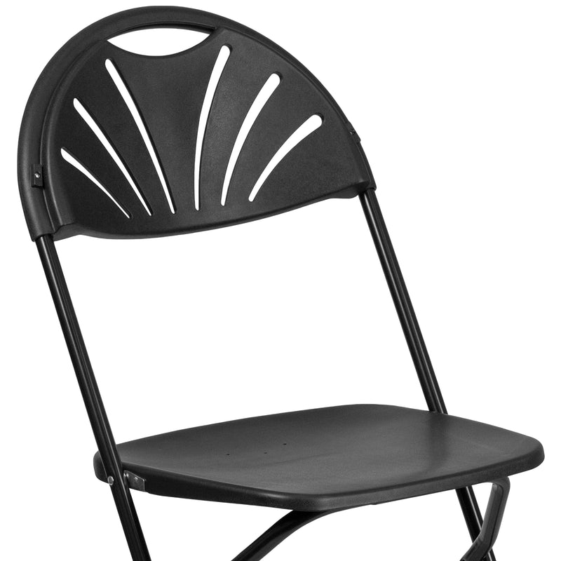 2 Pack SINGLEWAVE Series 650 lb. Capacity Black Plastic Fan Back Folding Chair