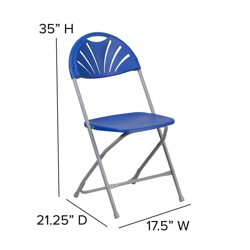 2 Pack SINGLEWAVE Series 650 lb. Capacity Blue Plastic Fan Back Folding Chair