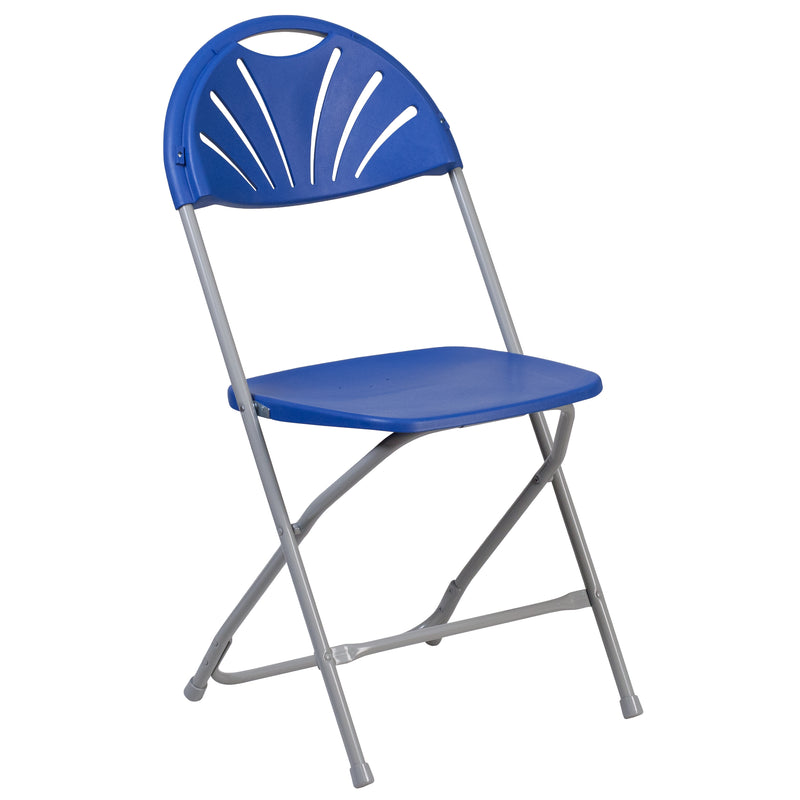 2 Pack SINGLEWAVE Series 650 lb. Capacity Blue Plastic Fan Back Folding Chair