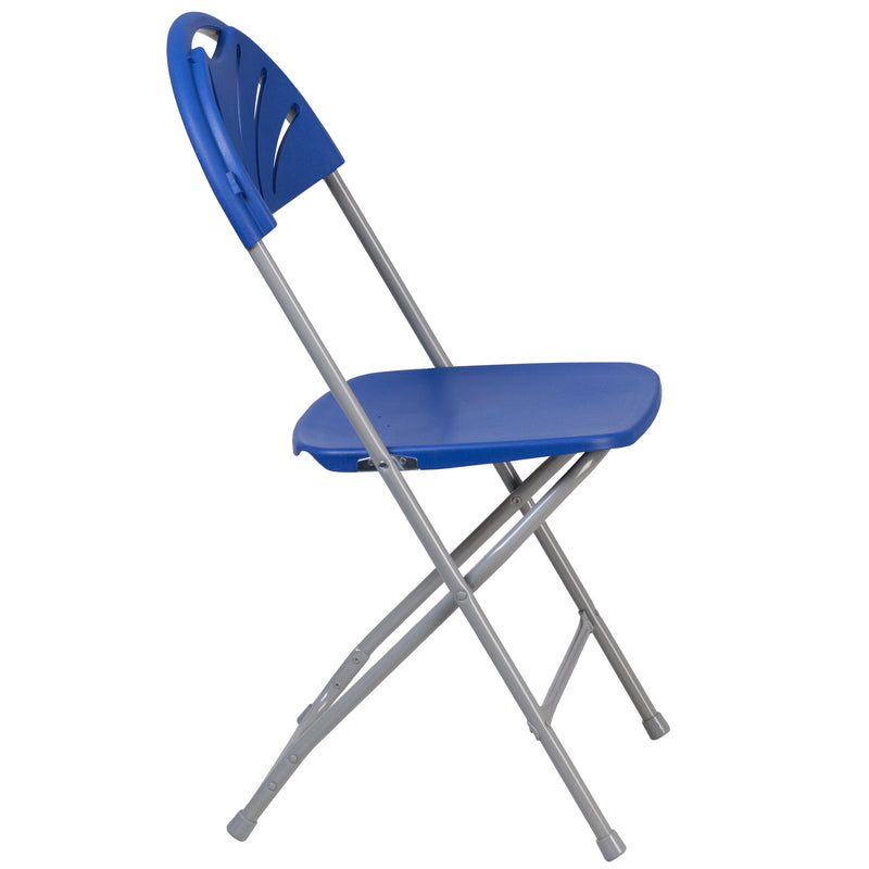 2 Pack SINGLEWAVE Series 650 lb. Capacity Blue Plastic Fan Back Folding Chair