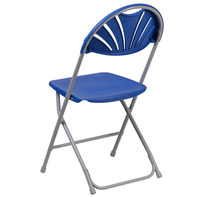 2 Pack SINGLEWAVE Series 650 lb. Capacity Blue Plastic Fan Back Folding Chair