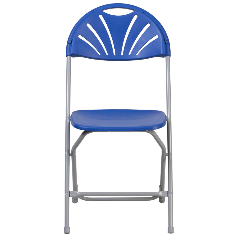 2 Pack SINGLEWAVE Series 650 lb. Capacity Blue Plastic Fan Back Folding Chair