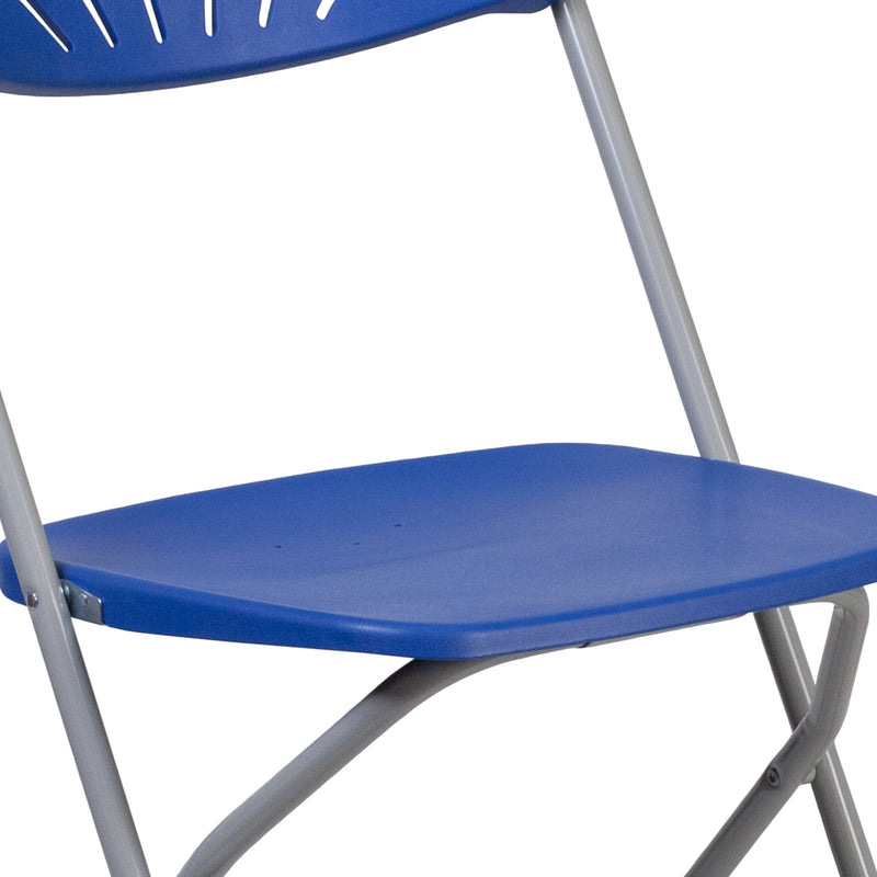 2 Pack SINGLEWAVE Series 650 lb. Capacity Blue Plastic Fan Back Folding Chair