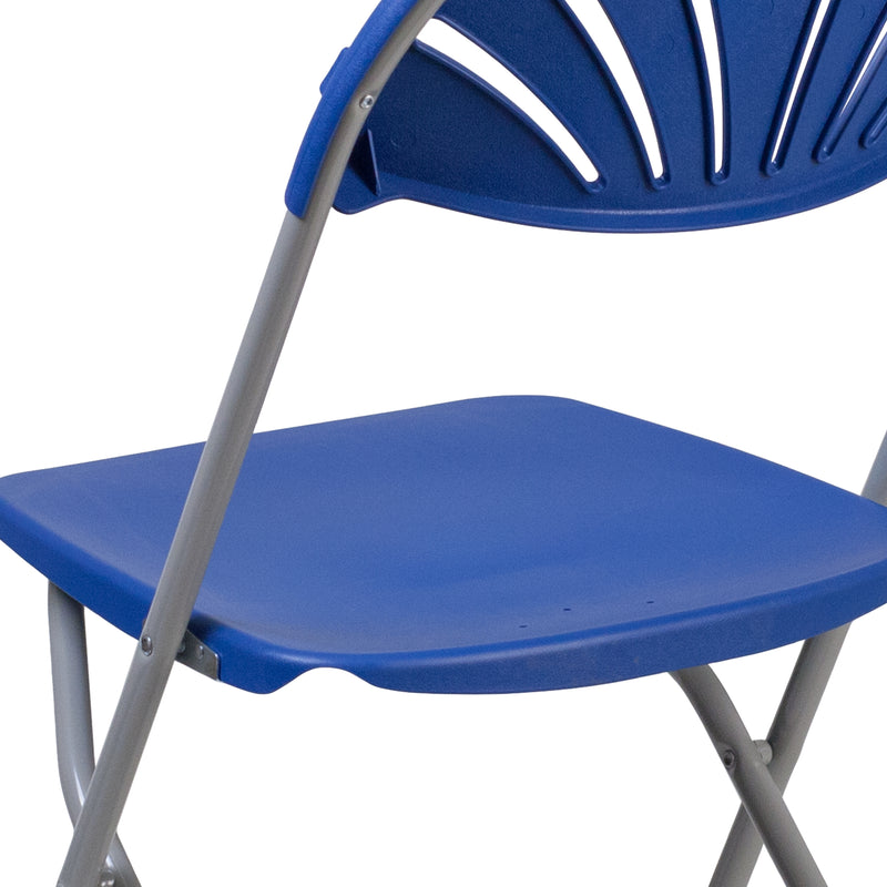 2 Pack SINGLEWAVE Series 650 lb. Capacity Blue Plastic Fan Back Folding Chair